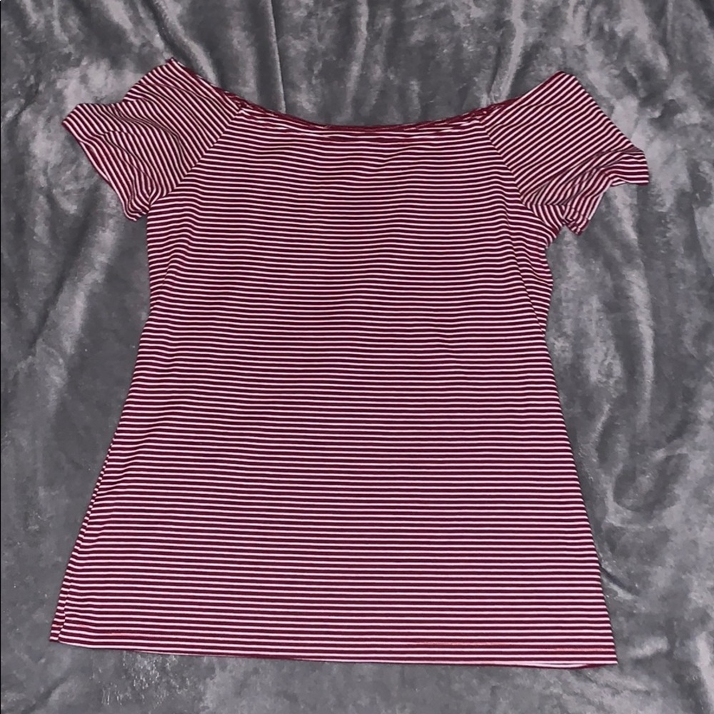 oldnavy maroon and white striped off shoulder top